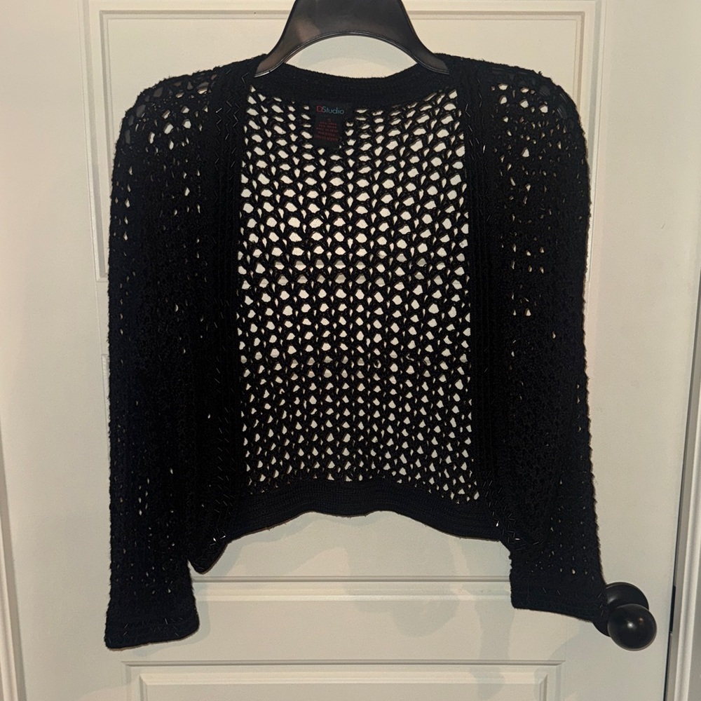 Chic Black Open-Knit Cardigan